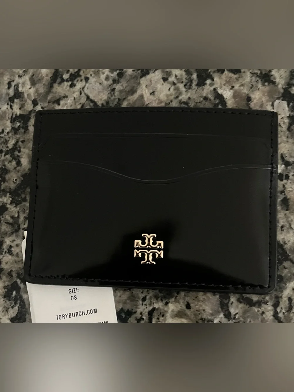Tory Burch Black Patent Card Wallet with Gold Logo